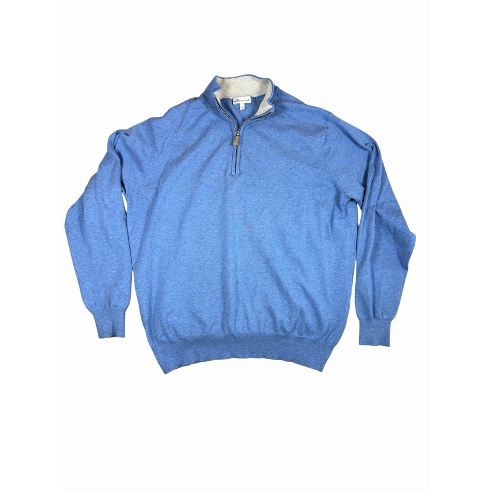 Peter Millar Crown Soft Cashmere Silk 1/4 Zip Sweater Mens Large Blue